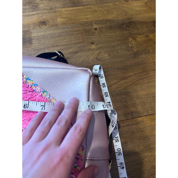 BETSEY JOHNSON SILVER Metallic LOVE BLACK BACKPACK BAG Pink - Picture 7 of 12